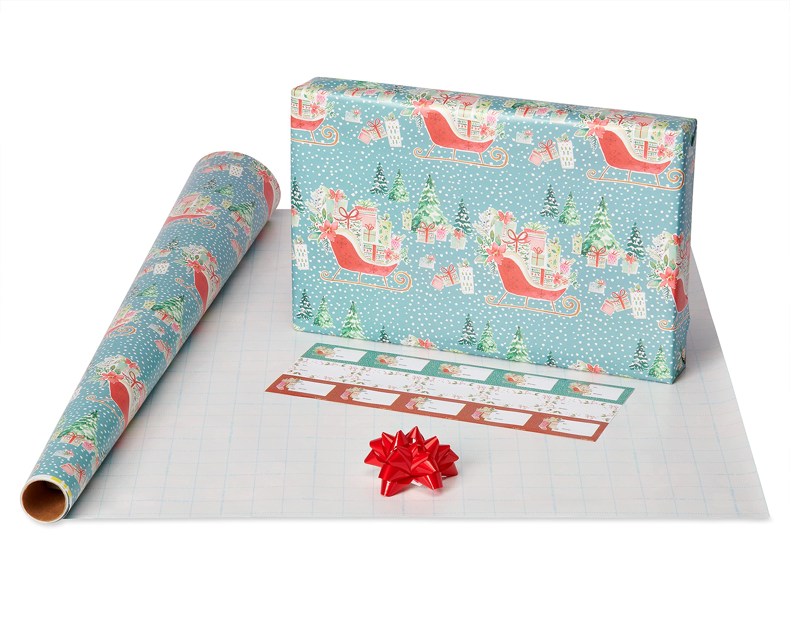 American Greetings Whimsical Christmas Wrapping Paper Set, Holiday Gift Wrap for Her (120 sq. ft., 4 rolls-30 in. x 12 ft., 7 Adhesive Bows, 30 Gift Tag Stickers) Kathy Davis Designs - Image 5